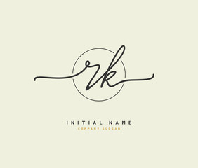 Obraz premium R K RK Beauty vector initial logo, handwriting logo of initial signature, wedding, fashion, jewerly, boutique, floral and botanical with creative template for any company or business.