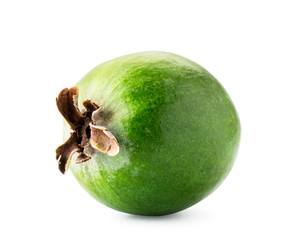 Ripe feijoa closeup on a white. Isolated.