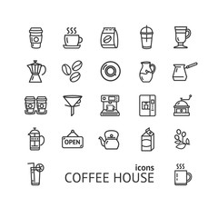 Coffee House Sign Black Thin Line Icon Set. Vector