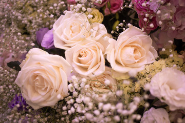 Soft cream white bouquet of rose decorating in wedding event