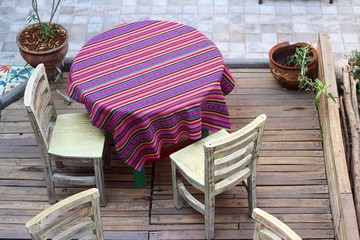 table and chairs in garden