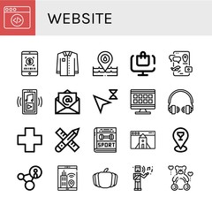 Set of website icons such as Web coding, Smartphone, Shirt, Placeholder, Online order, Music player, Email, Cursor, Grid, Headphones, Cross, Pencil, Sport, Website, Promotion , website