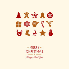 Design of Christmas greeting card with with beautiful decorations. Vector.