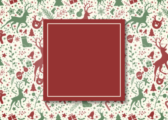 Template of Christmas card with festive decorations. Vector.