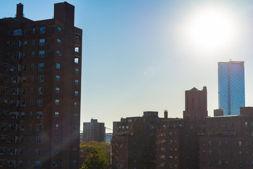 Fototapeta na wymiar Public Housing Skyscrapers near the Williamsburg Bridge looking towards Lower Manhattan in New York City