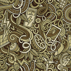 Cartoon cute doodles hand drawn Electric vehicle seamless pattern