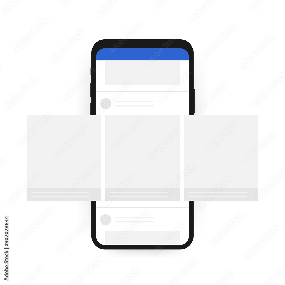 Poster smartphone with interface carousel post on social network. vector stock illustration.