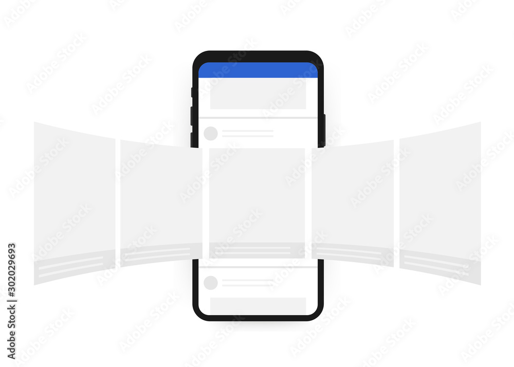 Poster smartphone with interface carousel post on social network. vector stock illustration.