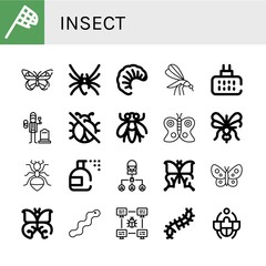 Set of insect icons such as Butterfly net, Butterfly, Black widow, Larva, Mosquito, Mosquito repellent, Widower, No insects, Fly, Ant, Insecticide, Bug, Worm, Scolopendra , insect