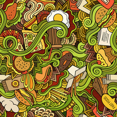 Seamless doodles abstract fast food pattern