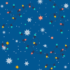 Fototapeta na wymiar Seamless vector pattern: Christmas garland snowflake background. Simple christmas texture. Ornamental cute illustration for print, web.