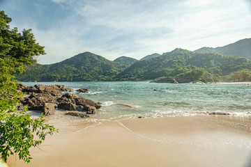 Sunset view landscape of Costa Verde beach in Trindade city of Paraty, State of Rio de Janeiro,...