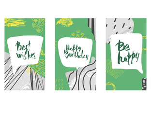 Happy birthday grunge ink phrases set. Vector text.