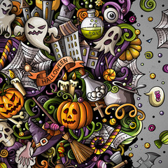 Cartoon cute doodles hand drawn Happy Halloween frame design