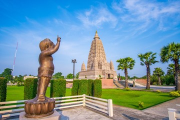 Mahabodhi Temple or Bodh Gaya Pagoda at Wat-Panyanantaram  sunrise and beautiful sky, Wat Panyanantaram is famous pagoda and popular for traveler near bangkok at Pathum Thani, Thailand