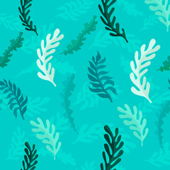 Fototapeta premium Floral pattern of leaves. Seamless pattern of algae and plants.
