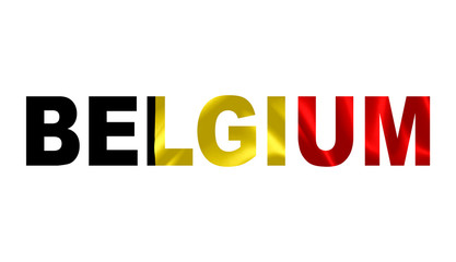 "Belgium" Lettering Art over the Belgian Flag.