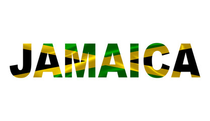 "Jamaica" Lettering Art over the Jamaican Flag.