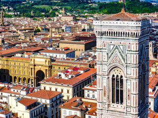 Giotto's Bell Tower in  Florence, Italy. with surroudning cityscape