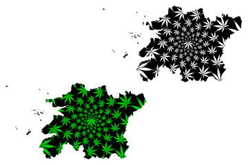 Fototapeta premium North Jeolla Province (South Korea, Republic of Korea, ROK, Provinces of South Korea) map is designed cannabis leaf green and black, Jeollabuk-do map made of marijuana (marihuana,THC) foliage....