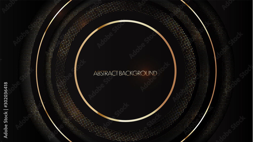 Poster abstract 3d luxury black background with glitter. black banner with gold dots. vector background