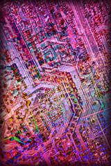 Microcircuit Board Detail Multicolored Vignette Background