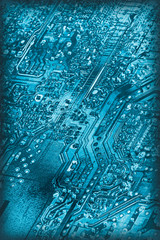 Microcircuit Motherboard Detail Monochrome Cyan Vignette Background
