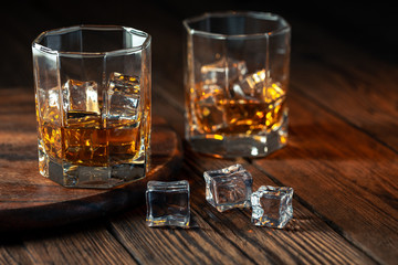 Whiskey in glass with ice