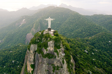 Aerial view of Christ the Redeemer statue in Rio de Janeiro
