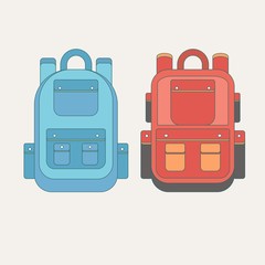 Set of different backpacks, men, women and unisex. Backpacks isolated on white background. Vector illustration in sketch style.