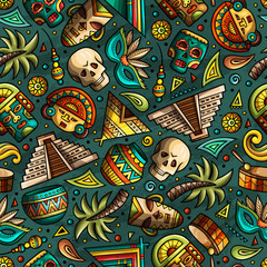 Fototapeta premium Cartoon hand-drawn latin american, mexican seamless pattern