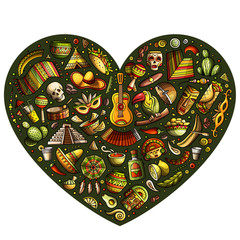 Set of Latin American cartoon doodle objects