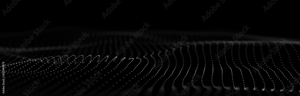 Poster wave 3d. wave of particles. futuristic point wave. design for poster. technology background.