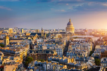 Wall murals Paris Panoramic view of Paris with the Pantheon at sunset, France. View of the Pantheon and the latin district at sunset, Paris, France.