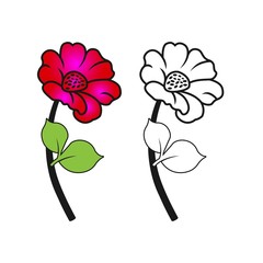 flower vector with pink and black and white for coloring