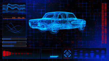 HUD UI. Abstract virtual graphic touch user interface. Car service in the style of HUD .hologram of the car. Car projection. Hardware Diagnostics Condition of Car.