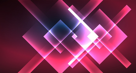 Fototapeta premium Neon glowing techno square rectangle lines, blue hi-tech futuristic abstract background