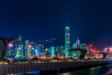 View of Hong Kong skyline and seafront at night from the Kowloon side - 1