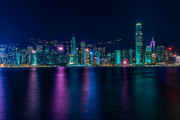 View of Hong Kong skyline and seafront at night from the Kowloon side - 2