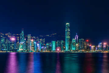 Fototapeta na wymiar View of Hong Kong skyline and seafront at night from the Kowloon side - 3