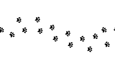 Seamless cat trail print. Black elements on white background. Vector illustration.