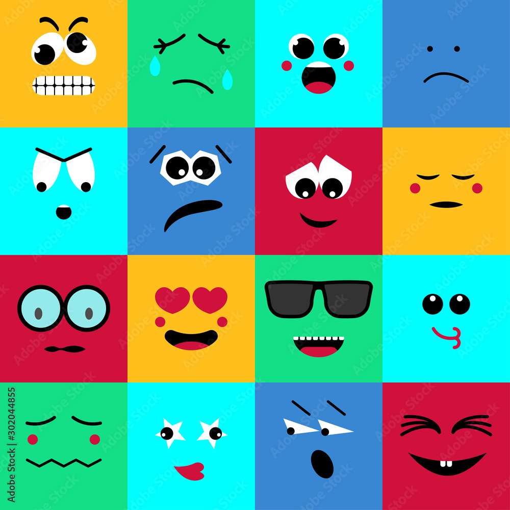 Poster flat icon with emoji. modern vector illustration. simple geometric texture. business vector template