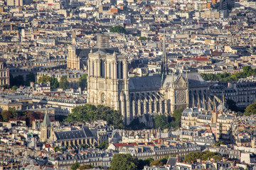 Fototapeta na wymiar Aerial view of the Paris with Notre Dam cathedral