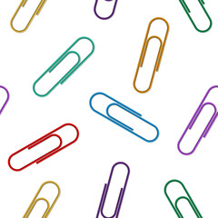 Colorful paper clips seamless pattern. Vector background