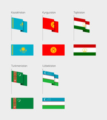 Countries of Central Asia according to the UN classification. Set of flags. Kazakhstan, Kyrgyzstan, Tajikistan, Turkmenistan and Uzbekistan.