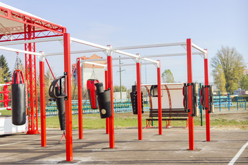 Outdoor fitness equipment. Healthy lifestyle. Doing sports outdoors.