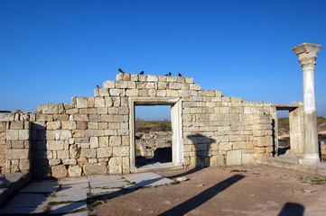 Ruins and column in a Khersones. Crimea.