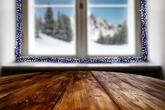 Winter window background and free space for your decoration. 