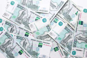 Russian ruble. Russian currency closeup in the form of texture.