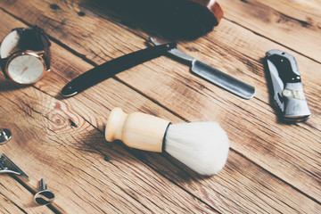 Tools for cutting beard barbershop top view